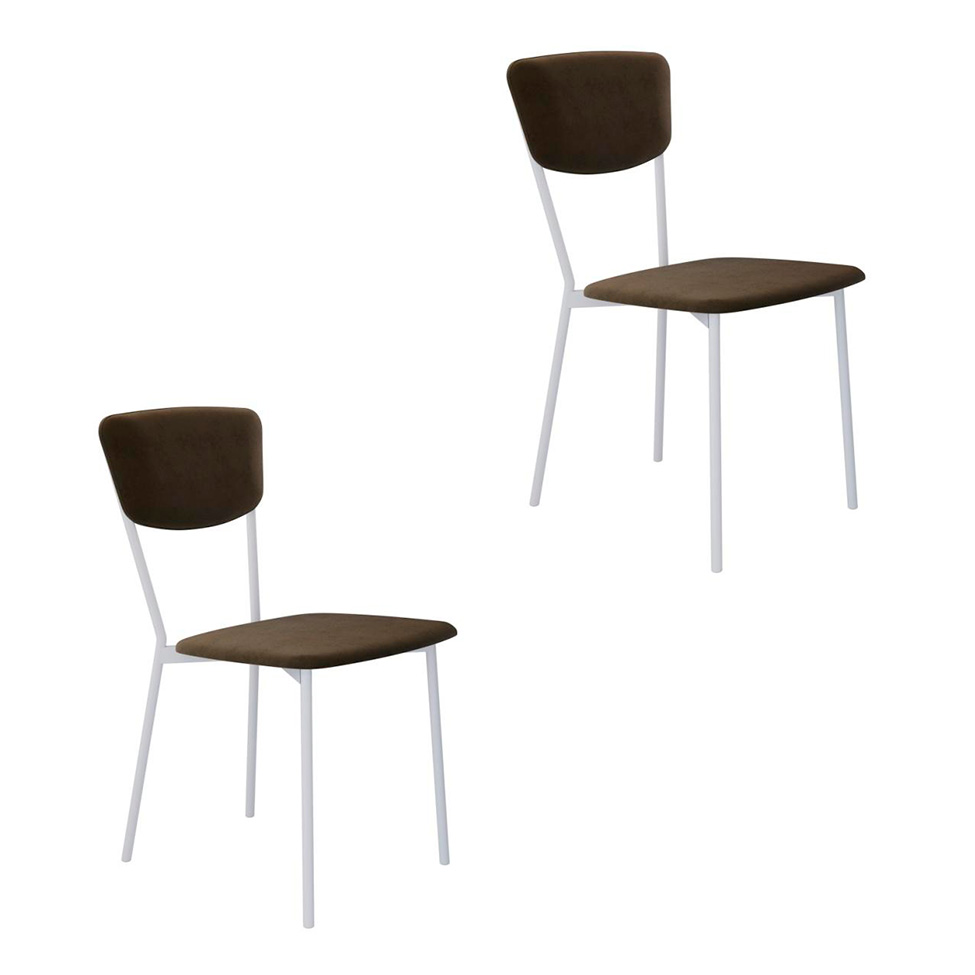 Conjunto com 2 Cadeiras Retrô Veludo Marrom e Branco