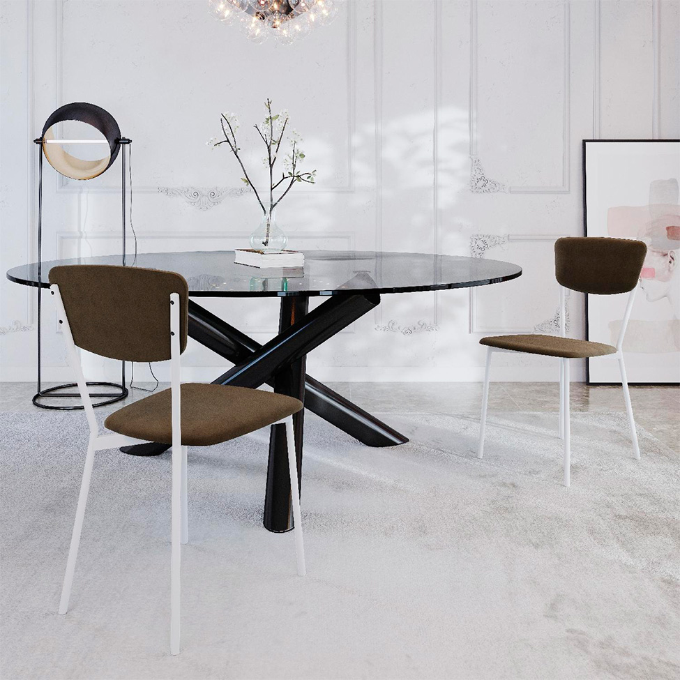 Conjunto com 2 Cadeiras Retrô Veludo Marrom e Branco
