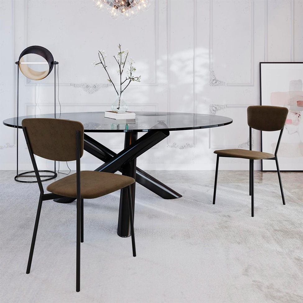 Conjunto com 2 Cadeiras Retrô Veludo Marrom e Preto