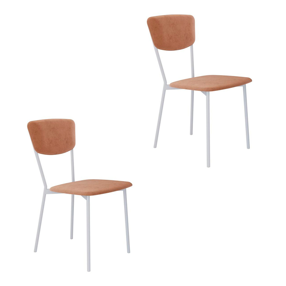 Conjunto com 2 Cadeiras Retrô Veludo Nude e Branco