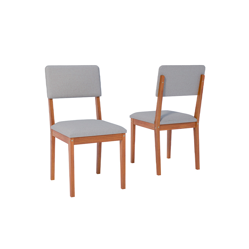 Conjunto com 2 Cadeiras Sabiá Linho Cinza e Madeira