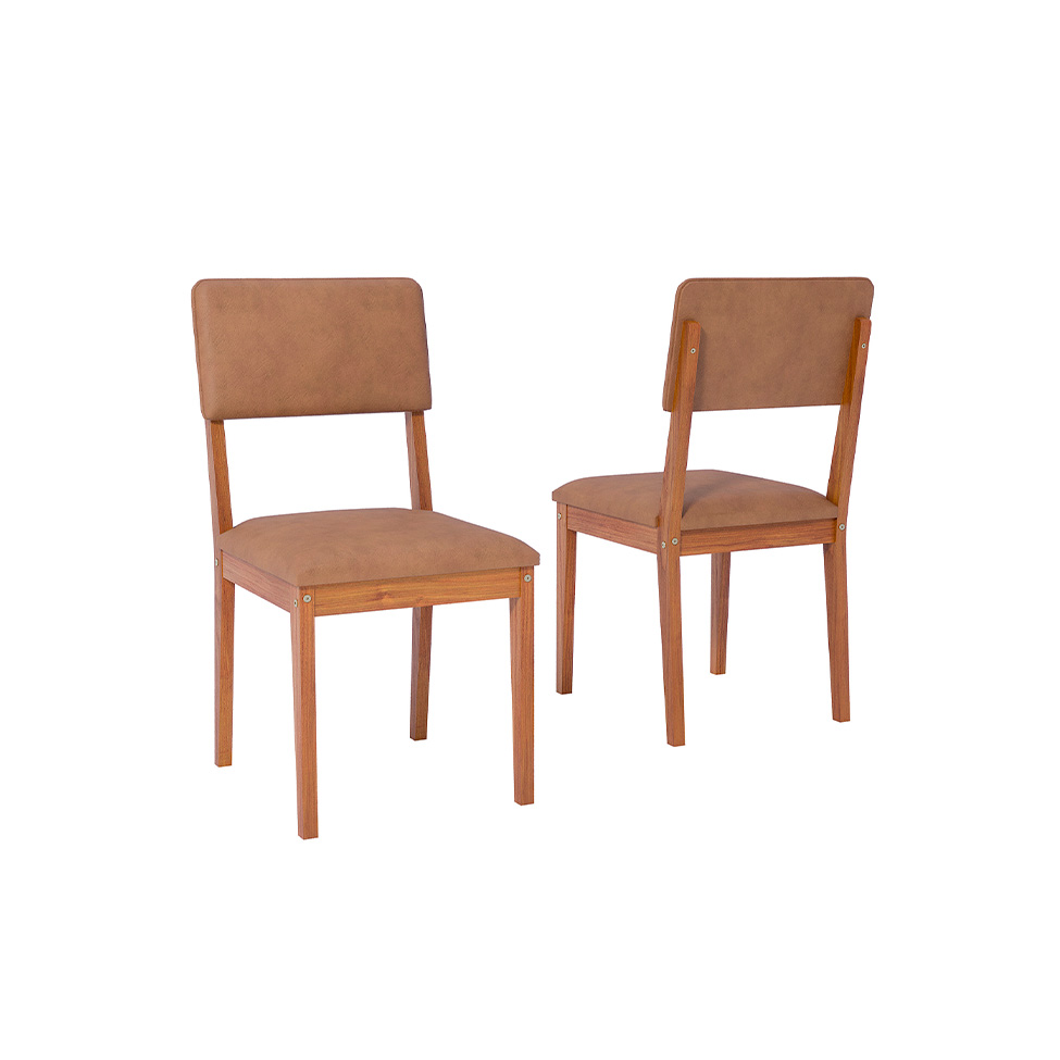 Conjunto com 2 Cadeiras Sabiá Revestimento Sintético Kaki e Madeira