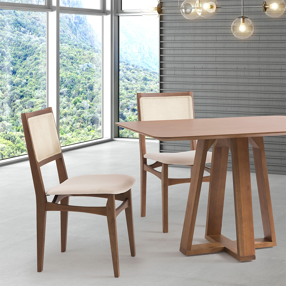 Conjunto com 2 Cadeiras Serena com Tela Natural Algodão Bege Claro e Marrom