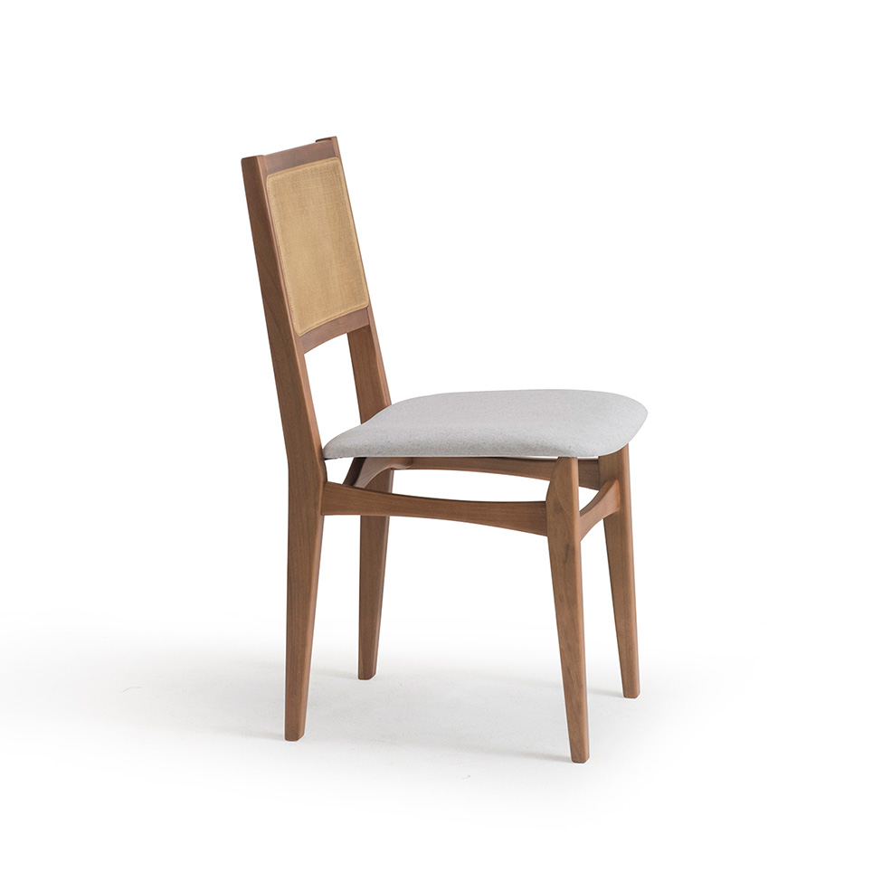 Conjunto com 2 Cadeiras Serena com Tela Nogueira Algodão Cinza Claro e Marrom