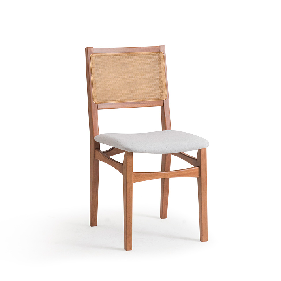 Conjunto com 2 Cadeiras Serena com Tela Nogueira Algodão Cinza Claro e Marrom