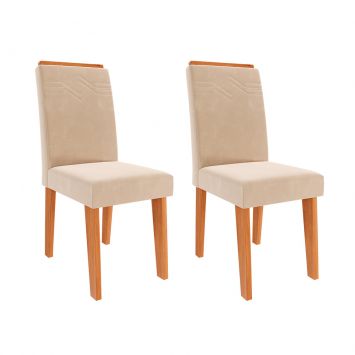 Conjunto com 2 Cadeiras Taís Suede Nude e Cinamomo