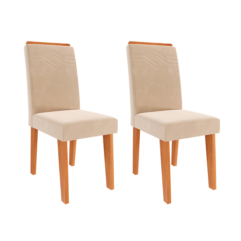 Conjunto com 2 Cadeiras Taís Suede Nude e Cinamomo