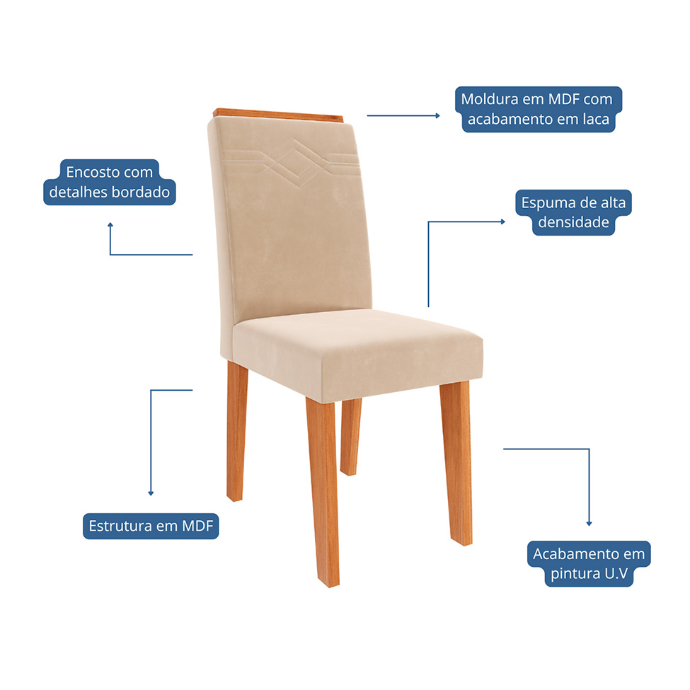 Conjunto com 2 Cadeiras Taís Suede Nude e Cinamomo