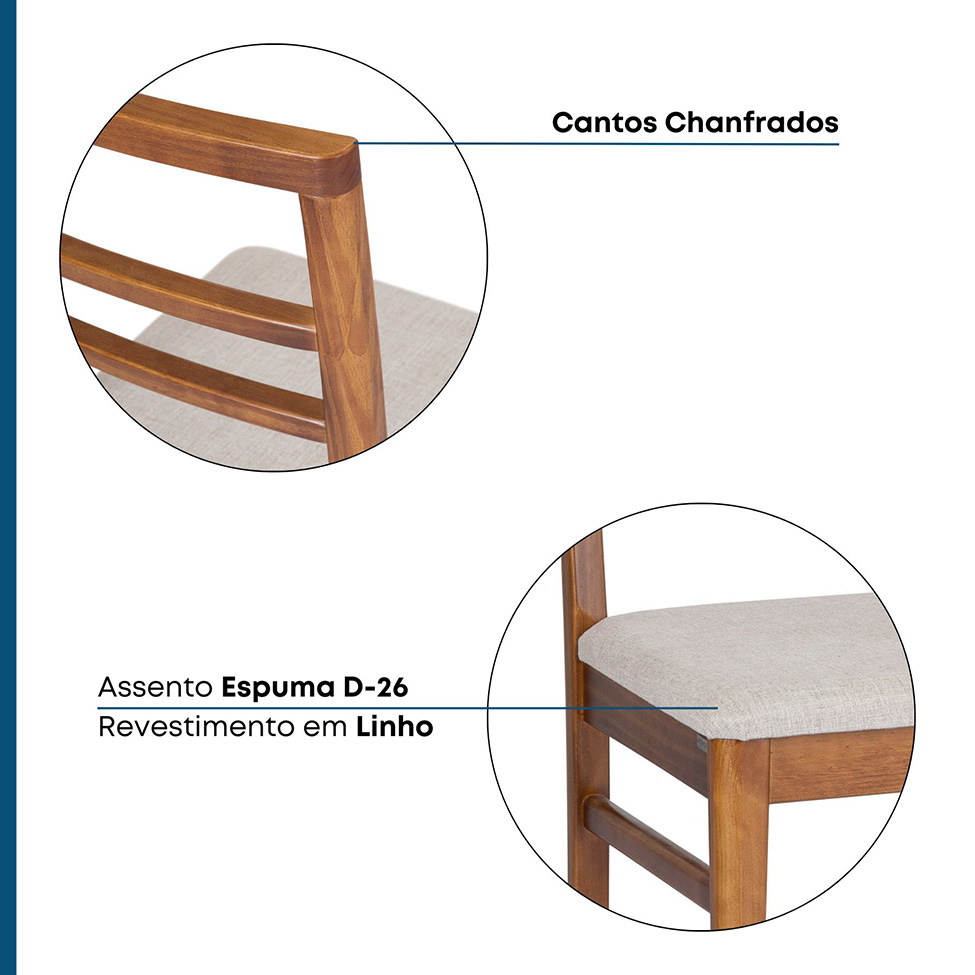 Conjunto com 2 Cadeiras Zuzu Linho Bege e Garapa