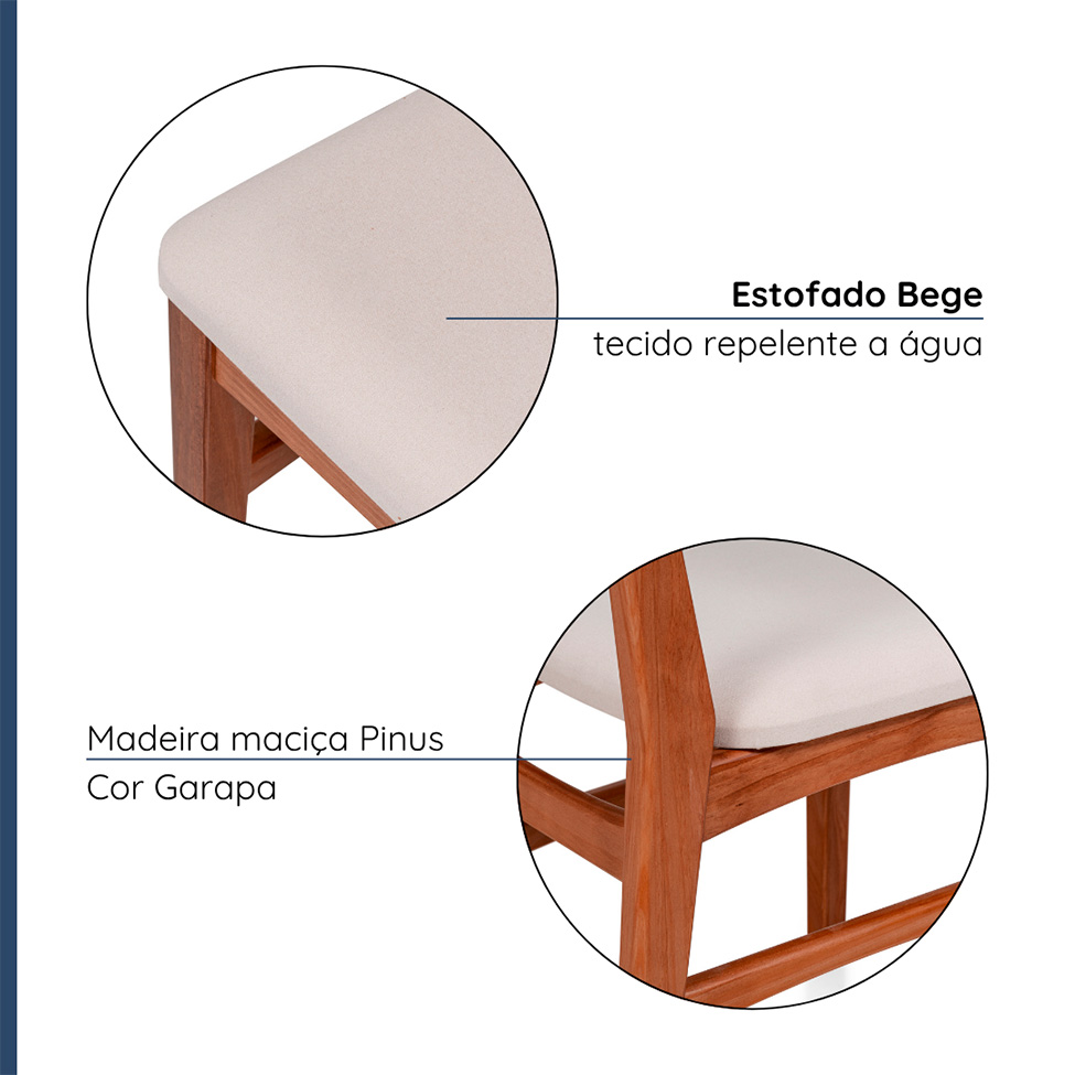Conjunto com 2 Cadeiras de Jantar Olmo Bege e Garapa