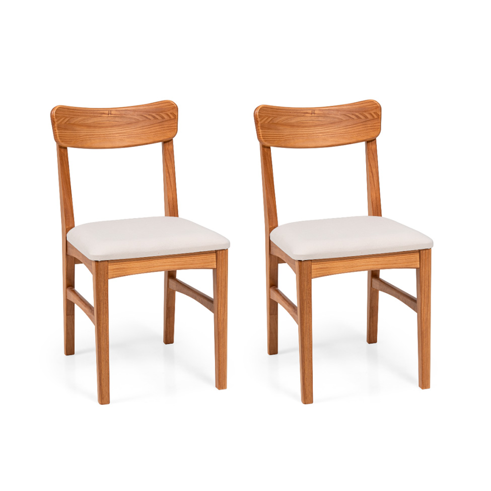 Conjunto com 2 Cadeiras de Jantar Olmo Bege e Mel