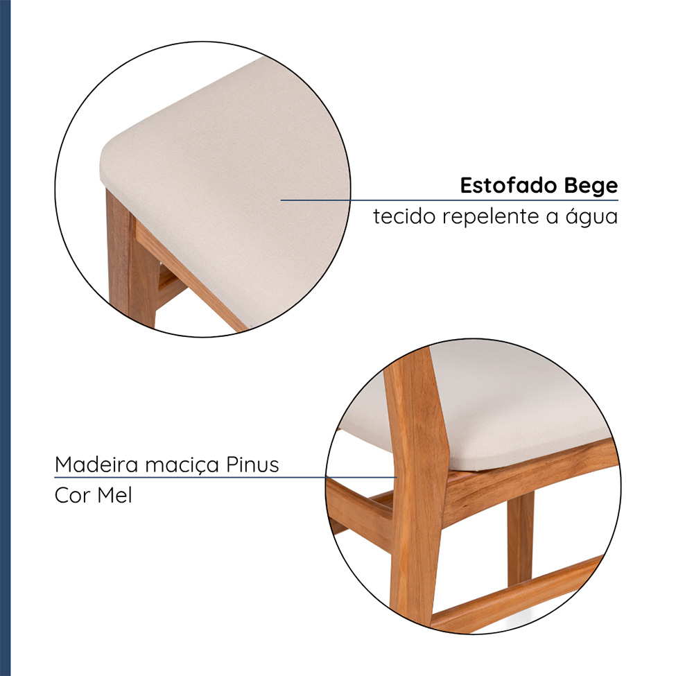 Conjunto com 2 Cadeiras de Jantar Olmo Bege e Mel