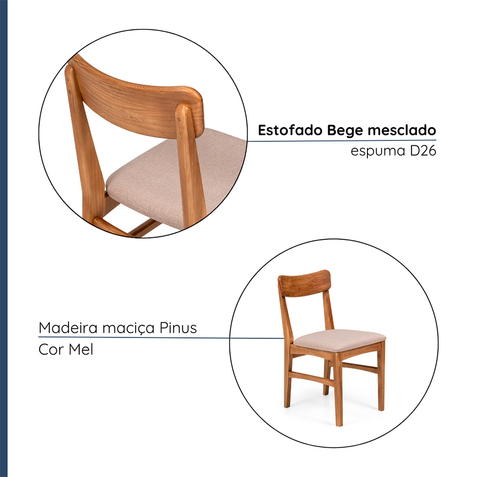 Conjunto com 2 Cadeiras de Jantar Olmo Cinza Mescla e Mel