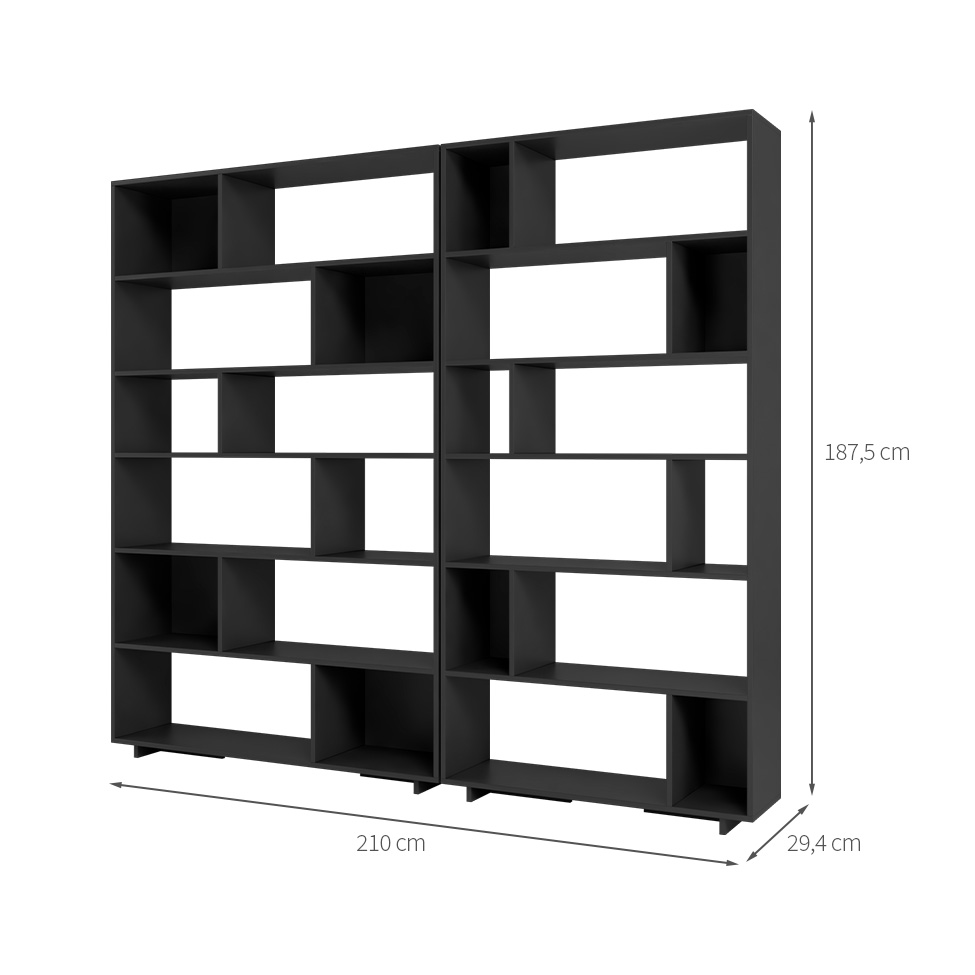 Conjunto com 2 Estantes Brigitte Preto 210 cm