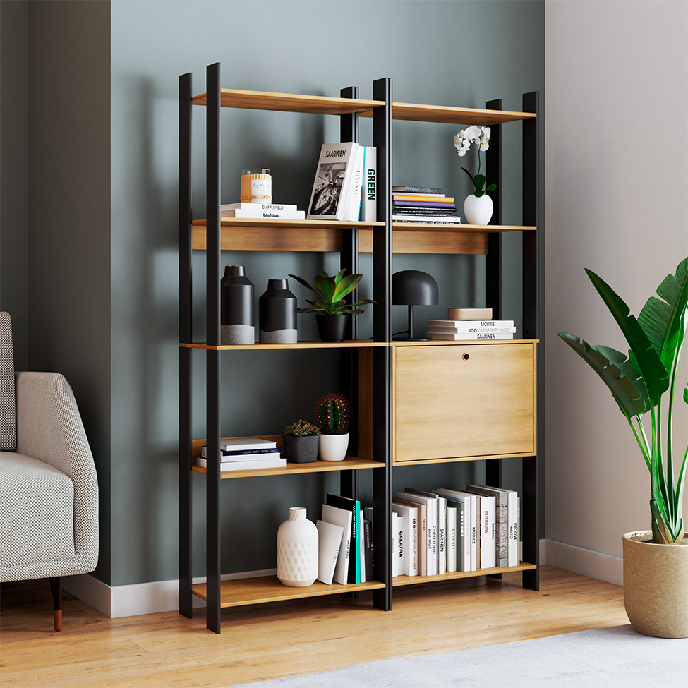 Conjunto com 2 Estantes Elara 1 Porta Mel e Preto