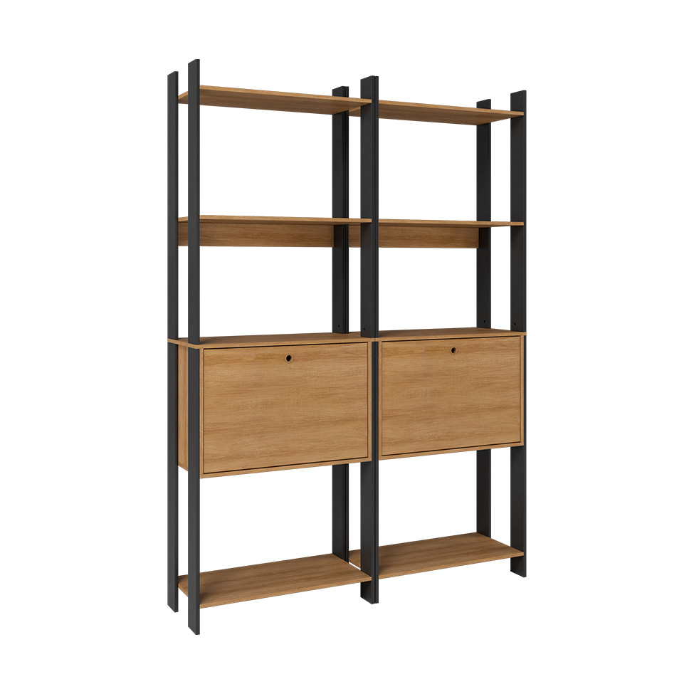 Conjunto com 2 Estantes Elara 2 Portas Mel e Preto