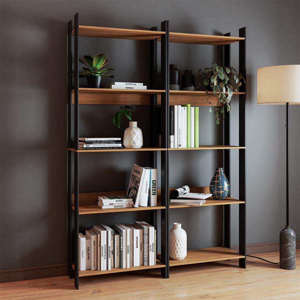 Conjunto com 2 Estantes Elara Mel e Preto