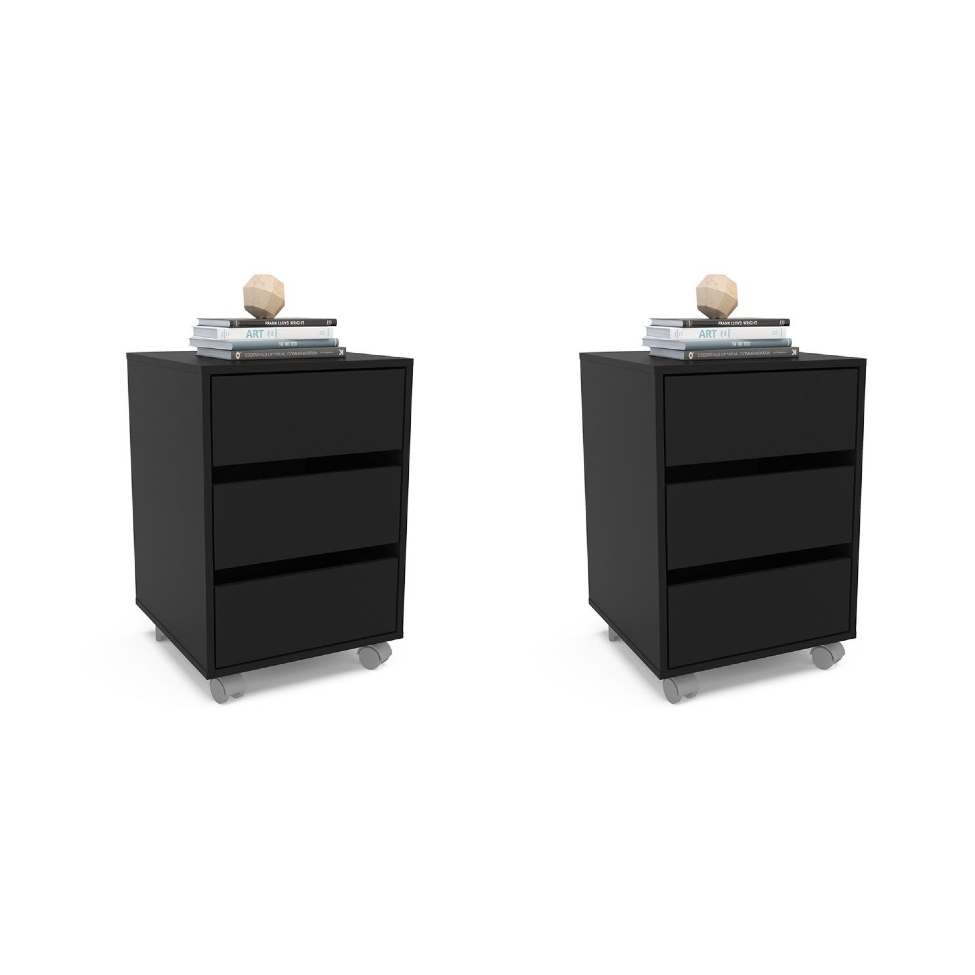 Conjunto com 2 Gaveteiros Mauá 6 GV Preto 45 cm