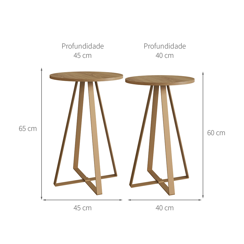Conjunto com 2 Mesas Laterais Boro Hanover e Dourado