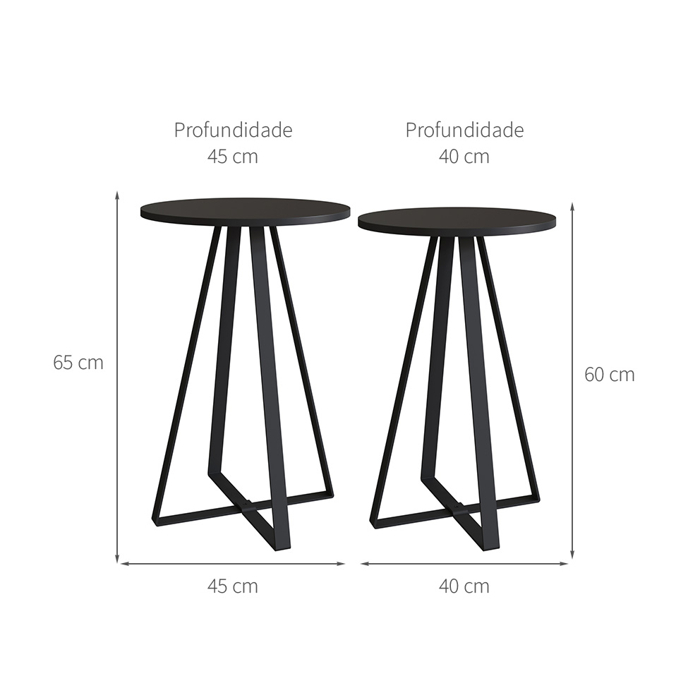 Conjunto com 2 Mesas Laterais Boro Preto