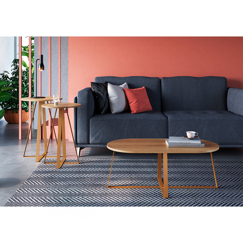 Conjunto com 2 Mesas Laterais e 1 de Centro Boro Hanover e Dourada