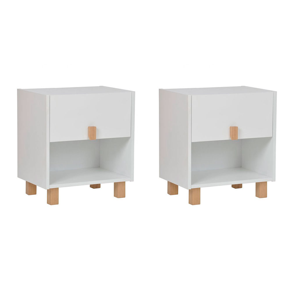 Conjunto com 2 Mesas de Cabeceira Aladim 2 Gavetas Branca e Avelã
