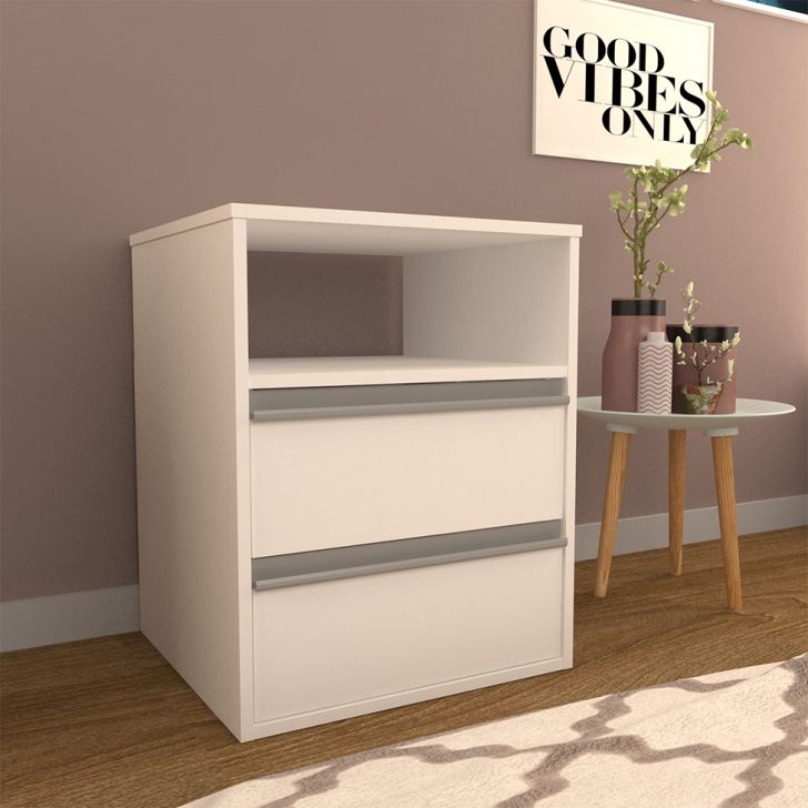 Conjunto com 2 Mesas de Cabeceira Amora 2 Gavetas Branco