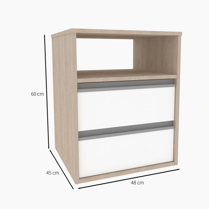 Conjunto com 2 Mesas de Cabeceira Amora 2 Gavetas Branco e Noce