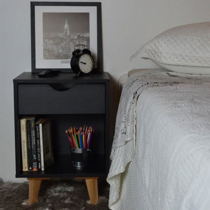 Conjunto com 2 Mesas de Cabeceira Bilbo 2 Gavetas Preto
