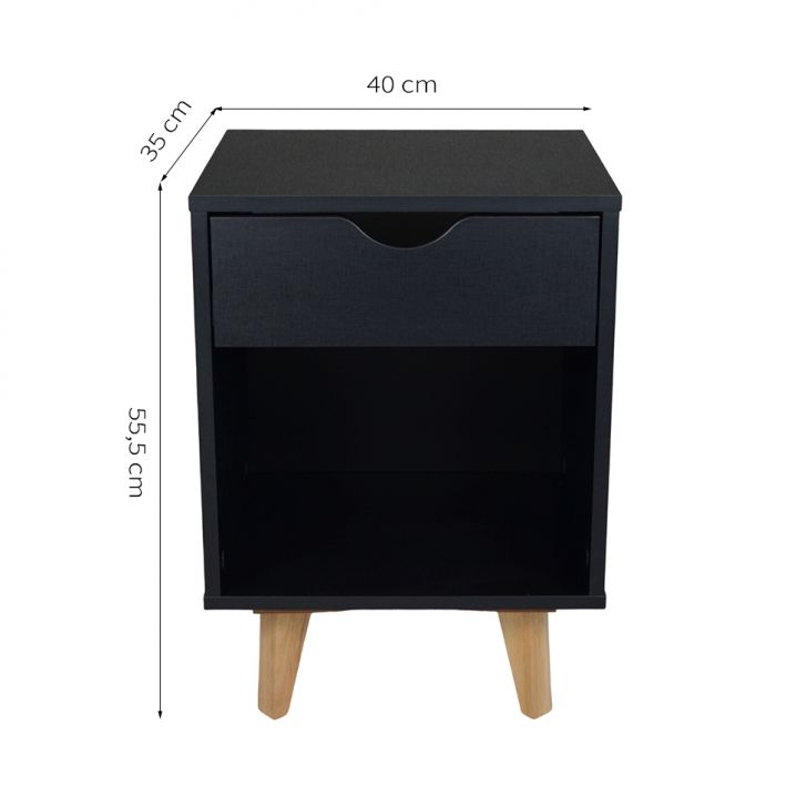 Conjunto com 2 Mesas de Cabeceira Bilbo 2 Gavetas Preto