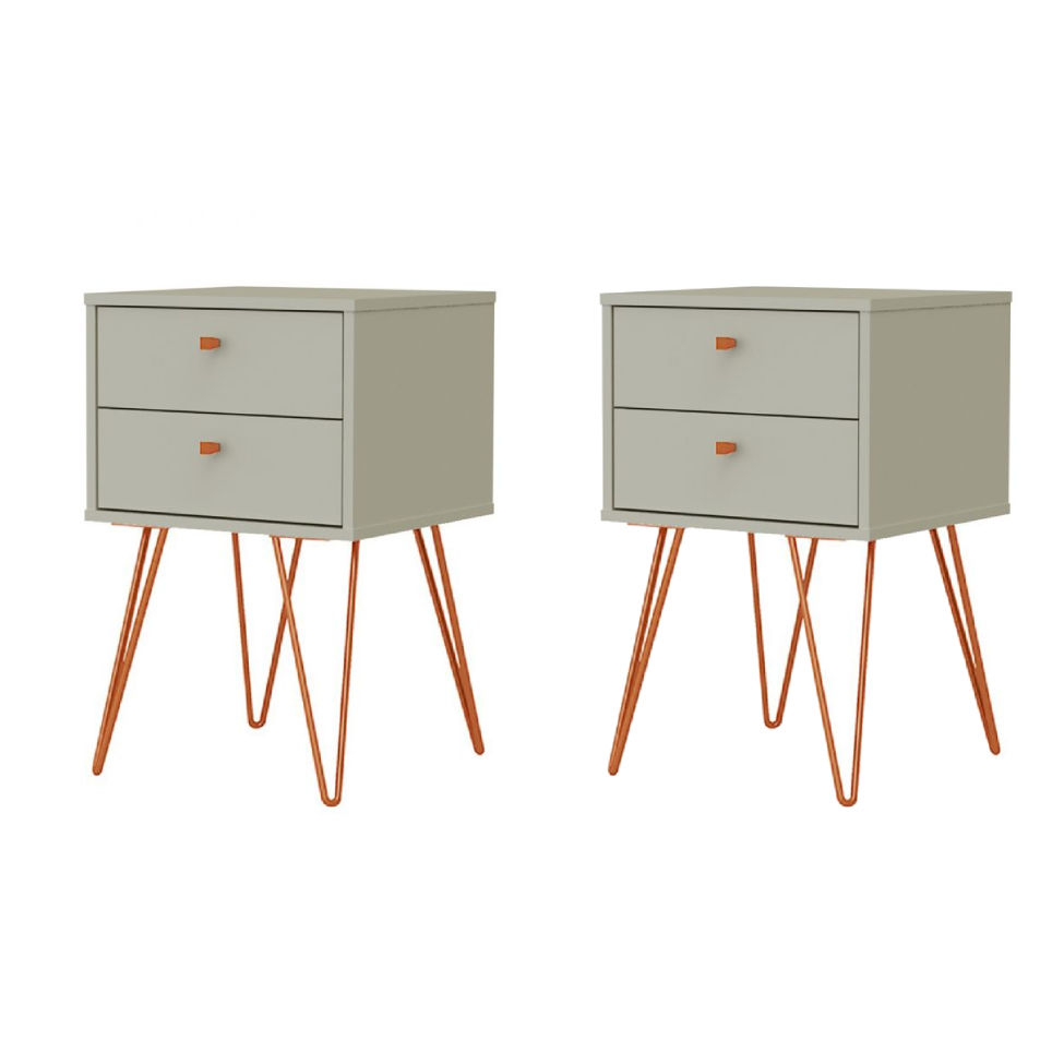 Conjunto com 2 Mesas de Cabeceira Bled 4 Gavetas Off White e Cobre