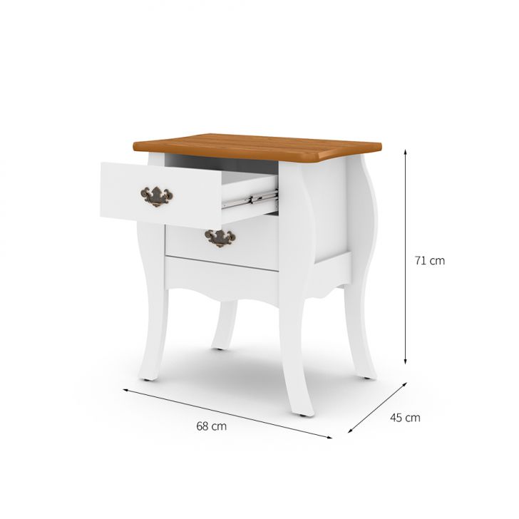 Conjunto com 2 Mesas de Cabeceira Bombe Premier 4 Gavetas Branco e Cumaru