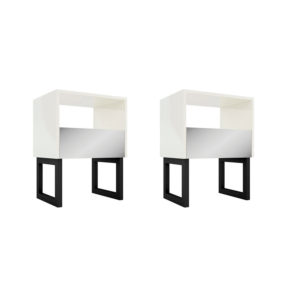 Conjunto com 2 Mesas de Cabeceira Future 2 Gavetas Off White e Preta