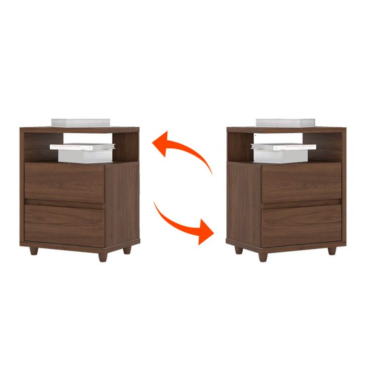 Conjunto com 2 Mesas de Cabeceira Lacy 4 Gavetas Castanho