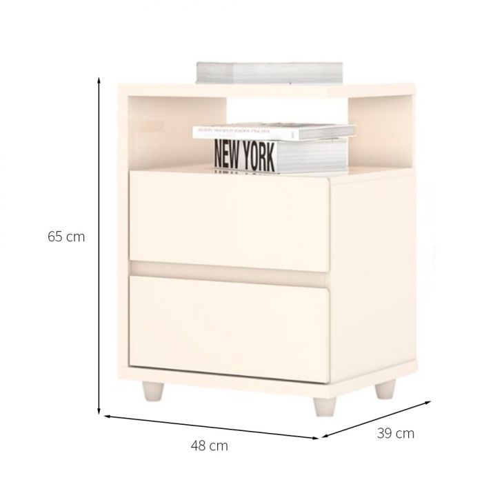 Conjunto com 2 Mesas de Cabeceira Lacy 4 Gavetas Off White