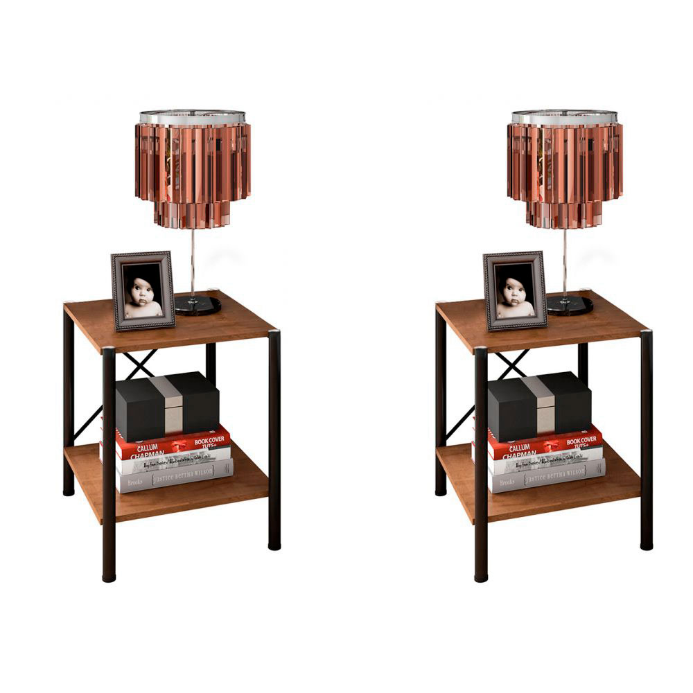 Conjunto com 2 Mesas de Cabeceira Light Demolição e Preto