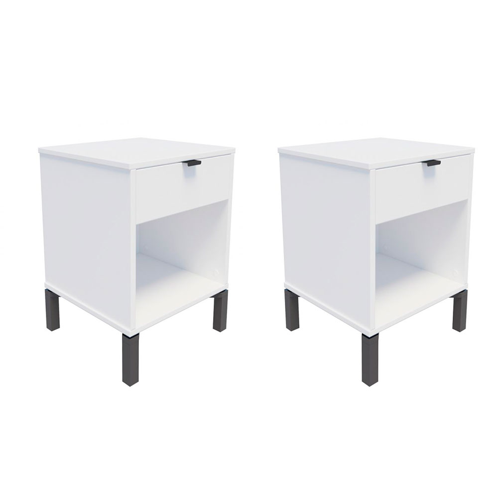 Conjunto com 2 Mesas de Cabeceira Morgan 2 Gavetas Branco
