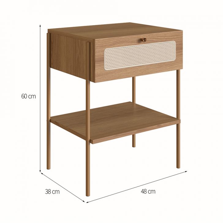 Conjunto com 2 Mesas de Cabeceira Oslo 2 Gavetas Hanover e Dourado