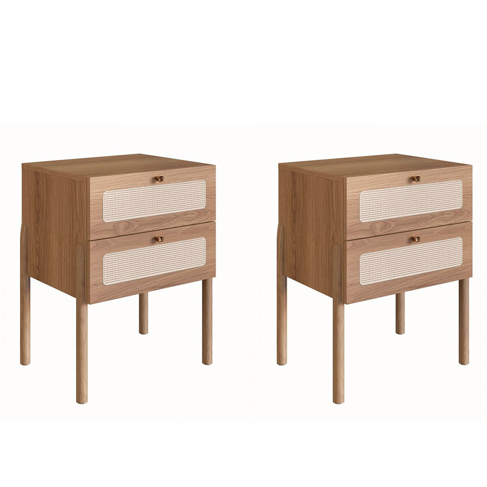 Conjunto com 2 Mesas de Cabeceira Oslo Palhinha 4 Gavetas Hanover