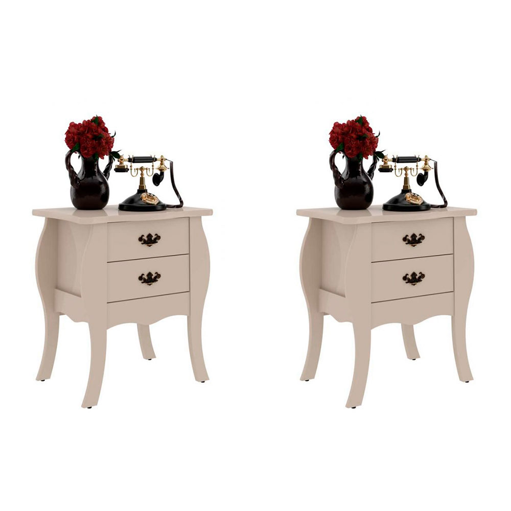 Conjunto com 2 Mesas de Cabeceira Premier 4 Gavetas Off White