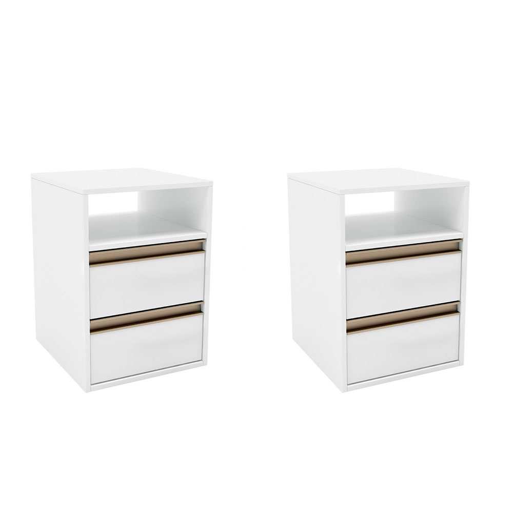 Conjunto com 2 Mesas de Cabeceira Pux Calha 4 Gavetas Branco
