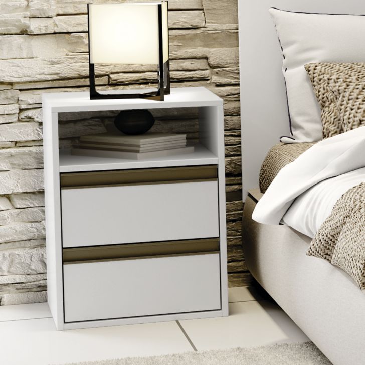 Conjunto com 2 Mesas de Cabeceira Pux Calha 4 Gavetas Branco