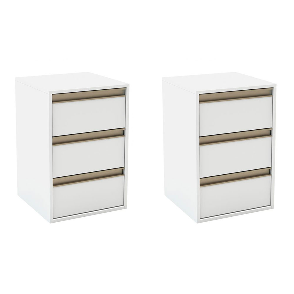Conjunto com 2 Mesas de Cabeceira Pux Calha 6 Gavetas Branca