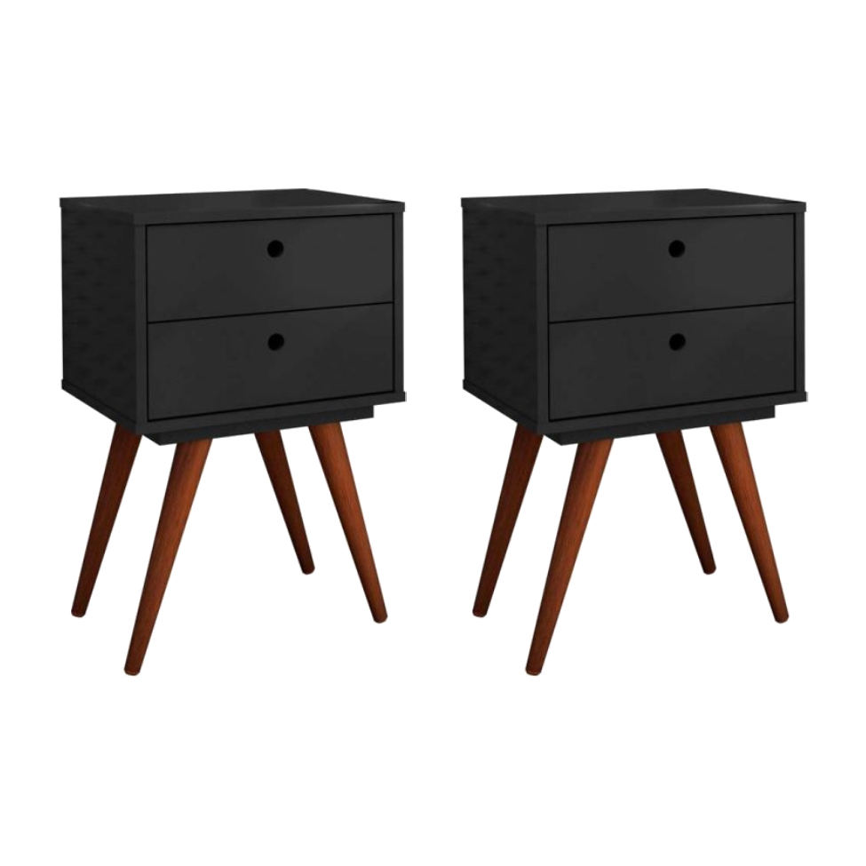 Conjunto com 2 Mesas de Cabeceira Retrô Plus 4 GV Preto