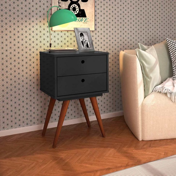 Conjunto com 2 Mesas de Cabeceira Retrô Plus 4 GV Preto