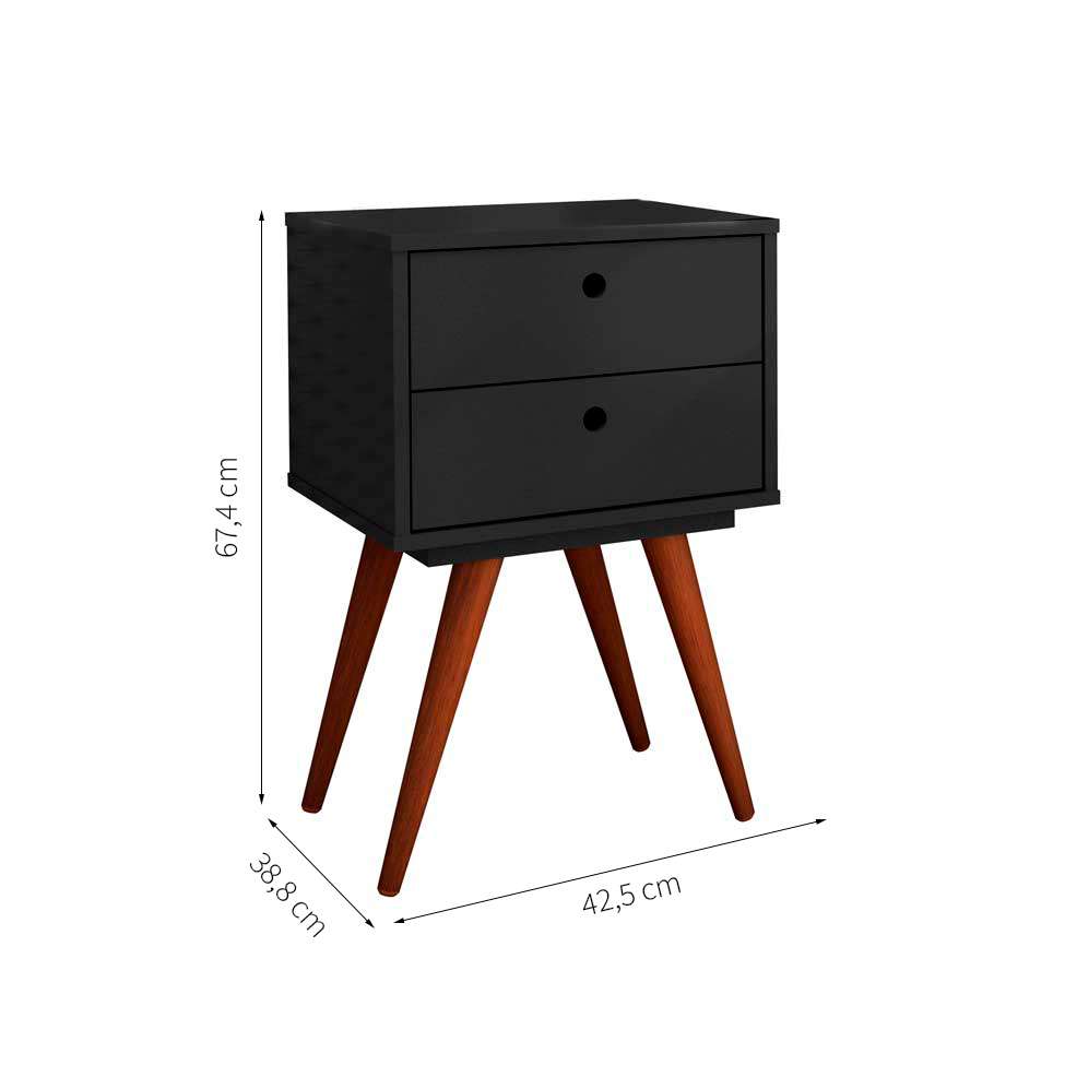 Conjunto com 2 Mesas de Cabeceira Retrô Plus 4 GV Preto