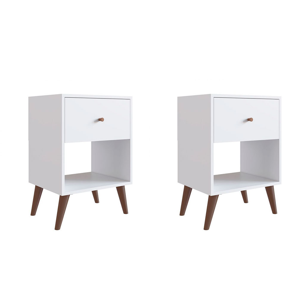 Conjunto com 2 Mesas de Cabeceira Romena 2 Gavetas Branco