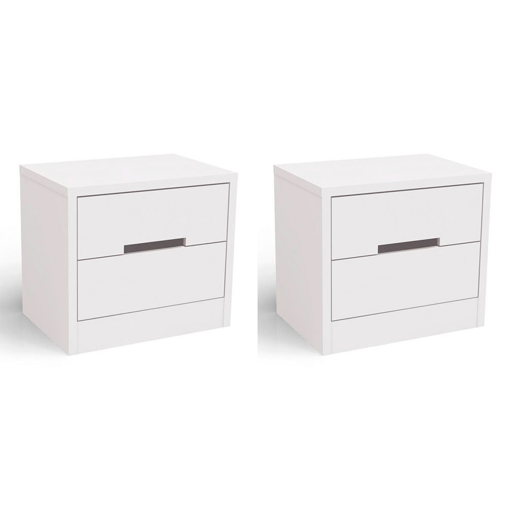 Conjunto com 2 Mesas de Cabeceira S 2 Gavetas Branco