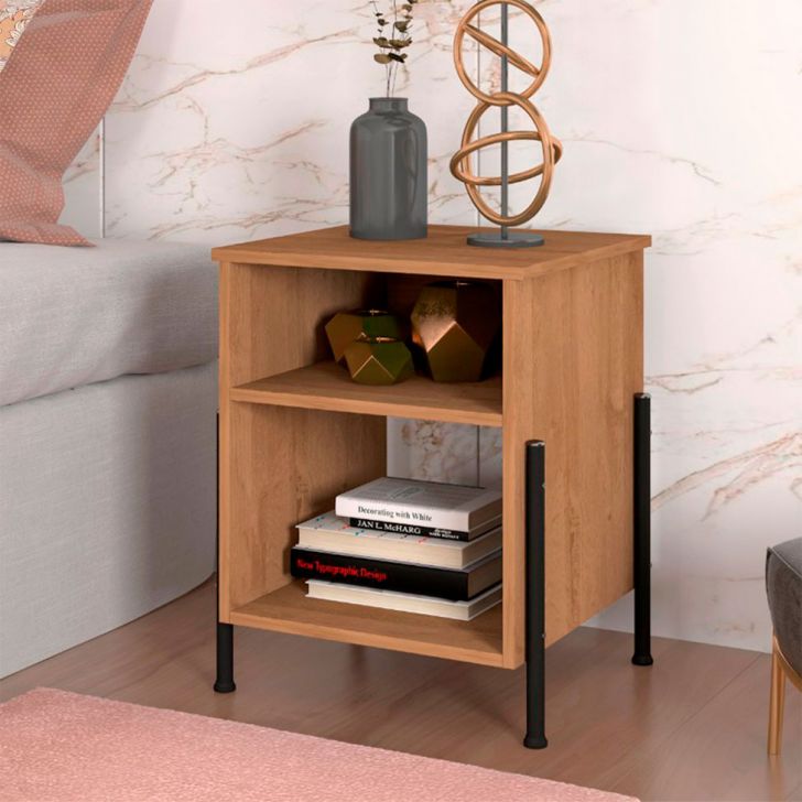 Conjunto com 2 Mesas de Cabeceira Viena New Marrom Claro e Preto