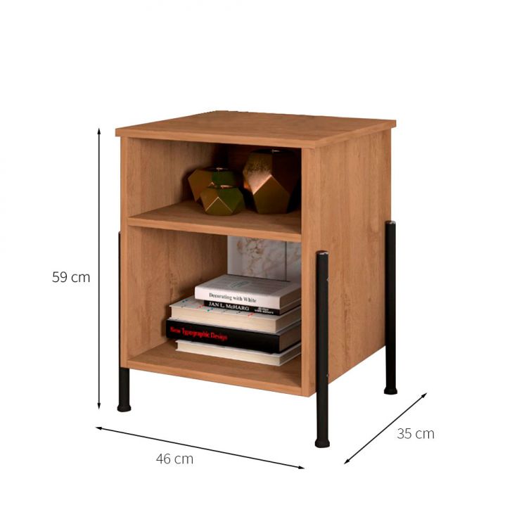 Conjunto com 2 Mesas de Cabeceira Viena New Marrom Claro e Preto